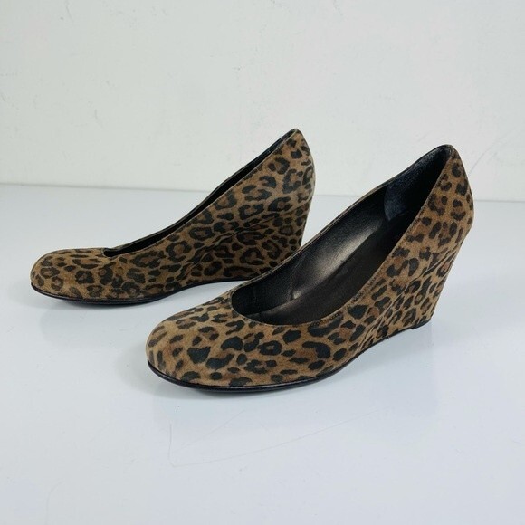 Stuart Weitzman Animal Leopard Cheetah Print Suede Leather Wedge Shoes Size 7.5 - Picture 12 of 16